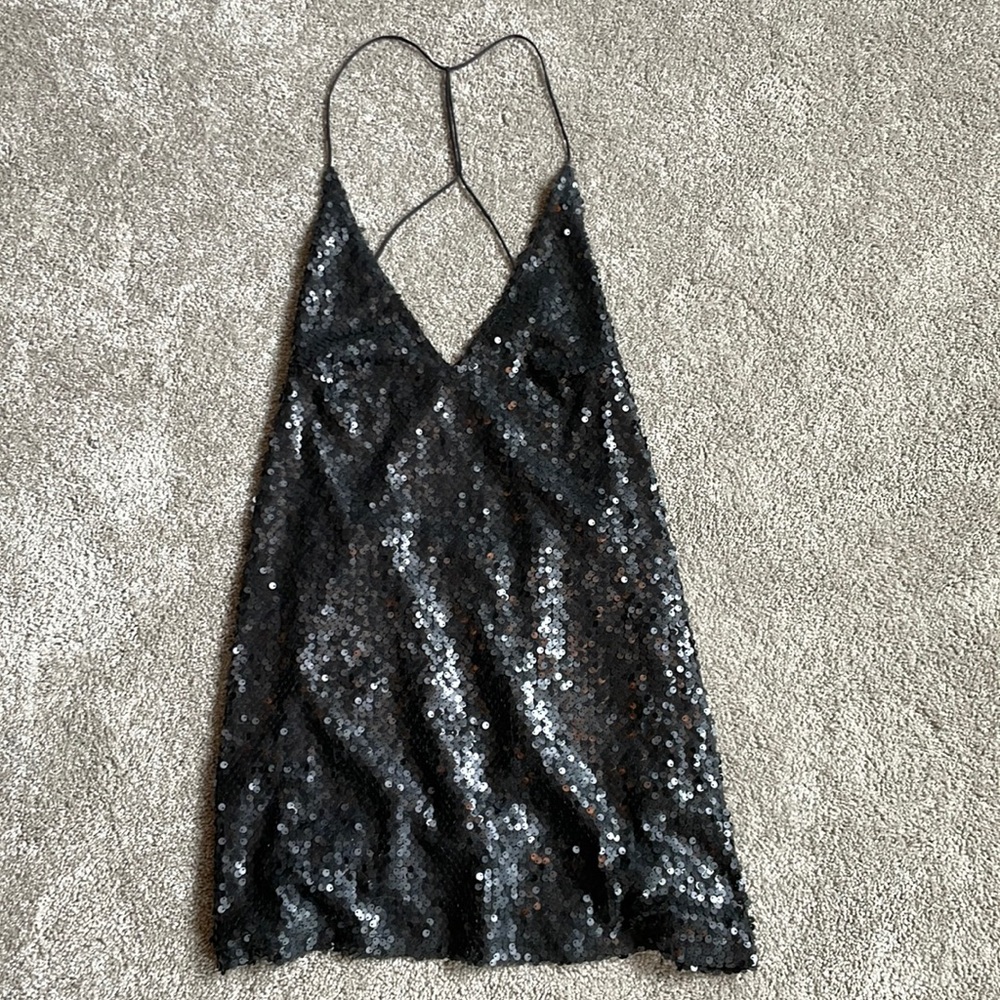 MOTEL black sequined mini dress with low back, size medium, perfect condition!